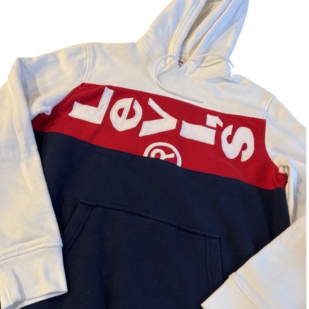 Levis Hoodie Mens M White Graphic Colorblock Logo Hoodie Sweatshirt Streetwear